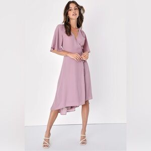 Lulus Farah Mauve Pink Triangle Dot Print Midi Wrap Valentines Dress - Sz XXS